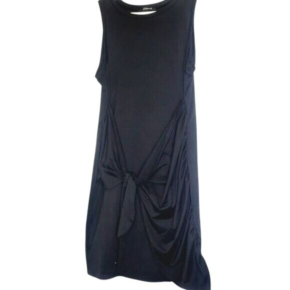 Lillusory Black‎ Sleeveless Tie Waist Faux Wrap Basic Office Date Casual Dress M